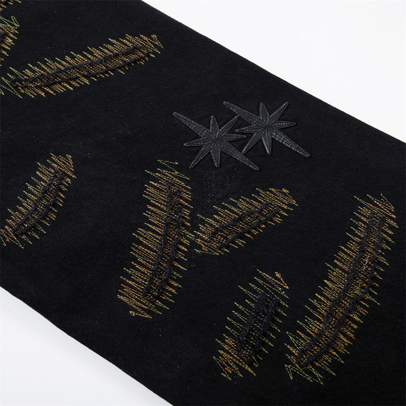Wide-Leg Jeans with Chaotic Needle Embroidery & Star Patches