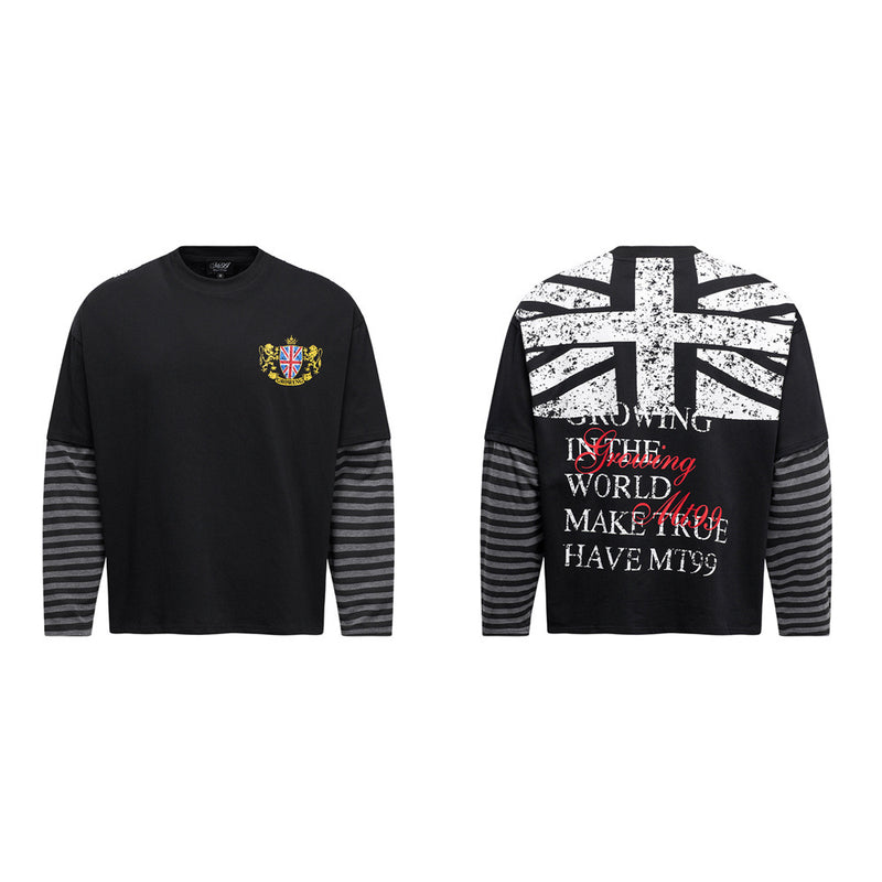 Men's Designer T-Shirt Faux-Layered Long Sleeve Union Jack Graphic Tee