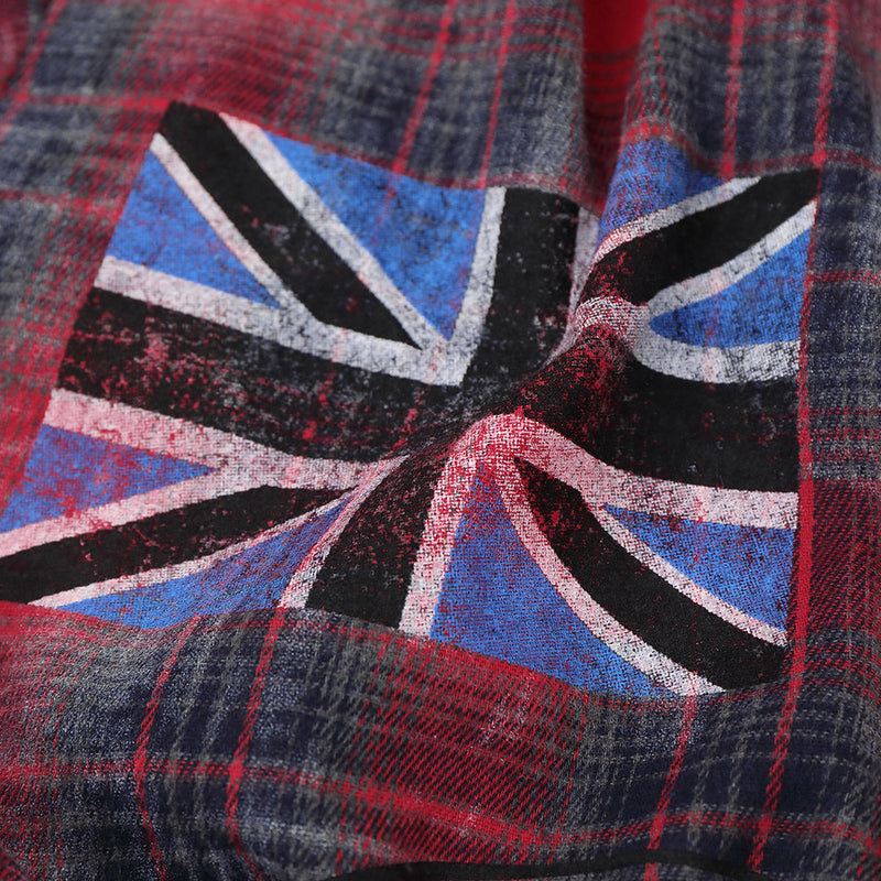 Plaid Flannel Shirt with Union Jack & Star Patch Panel — Oversized Vintage Fit