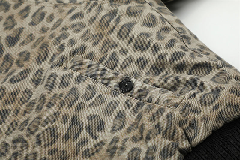 Reversible Faux Fur Leopard Print Bomber Jacket – Men's Oversized Stand Collar