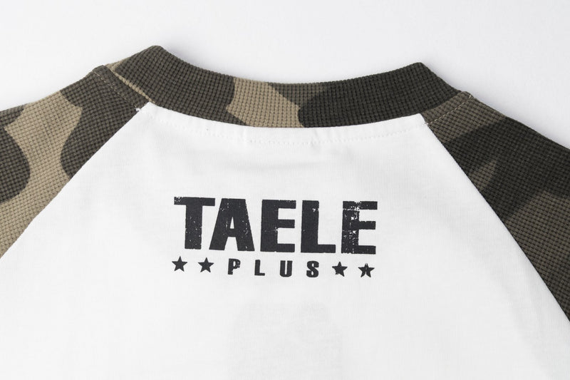 Camiseta raglán gótica de manga larga con camuflaje de calaveras — Camiseta streetwear de cuello redondo