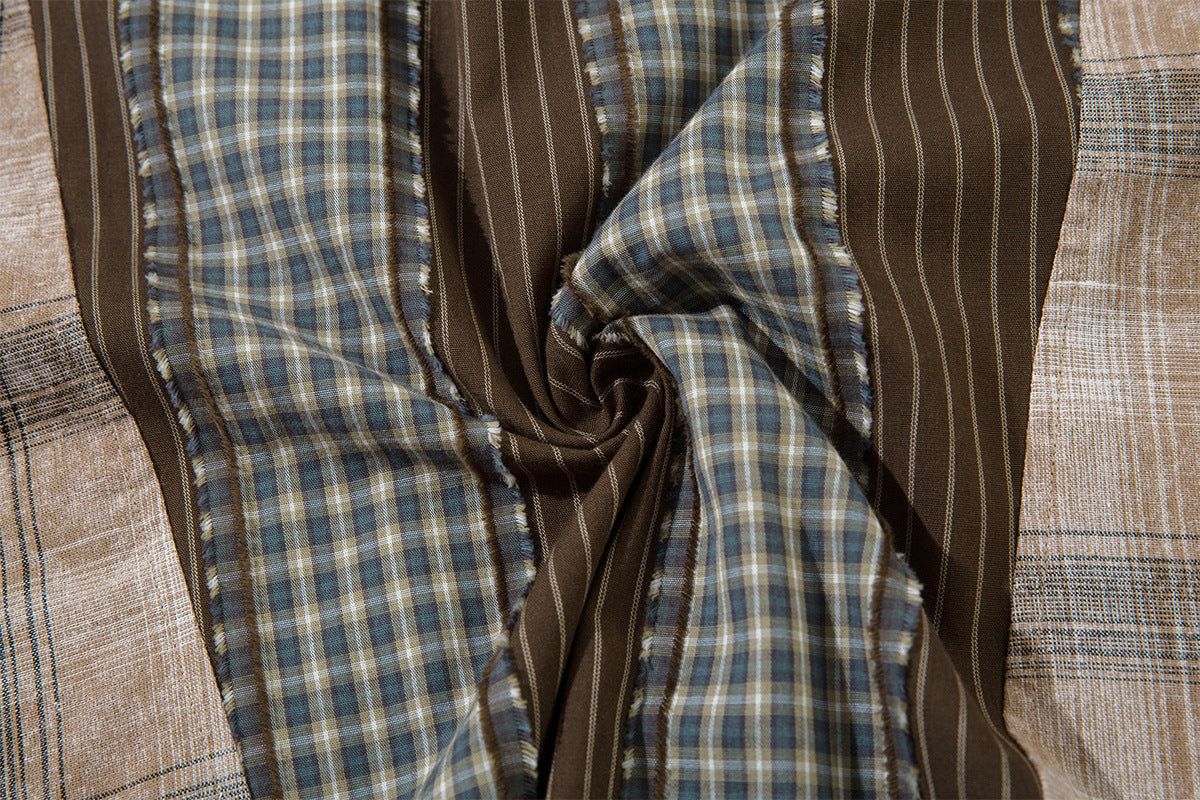 Surchemise patchwork à carreaux et rayures – Coupe décontractée, manches longues boutonnées