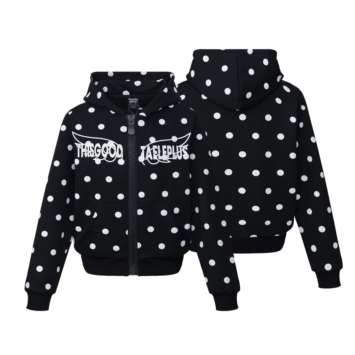 Sweat à capuche zippé à pois avec ailes d’ange et capuche oversize
