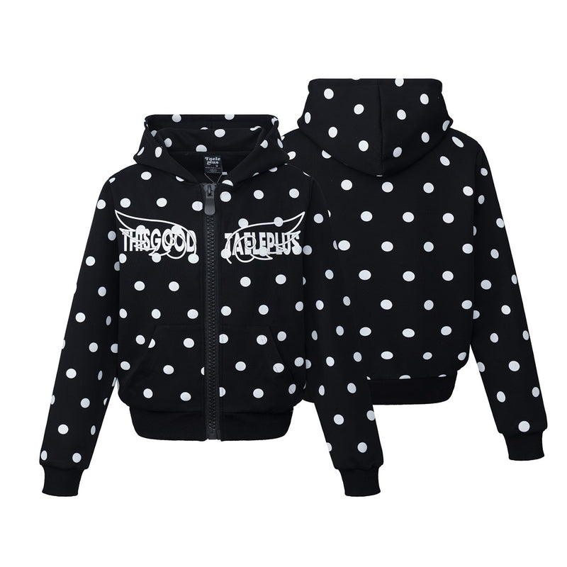 Sweat à capuche zippé à pois avec ailes d’ange et capuche oversize