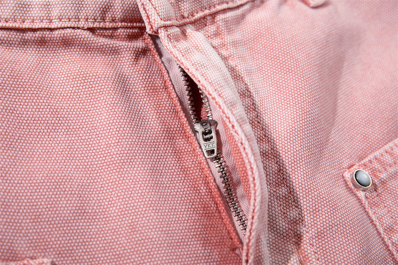 Wide-Leg Carpenter Jeans – Patchwork Studded Pink Washed Denim