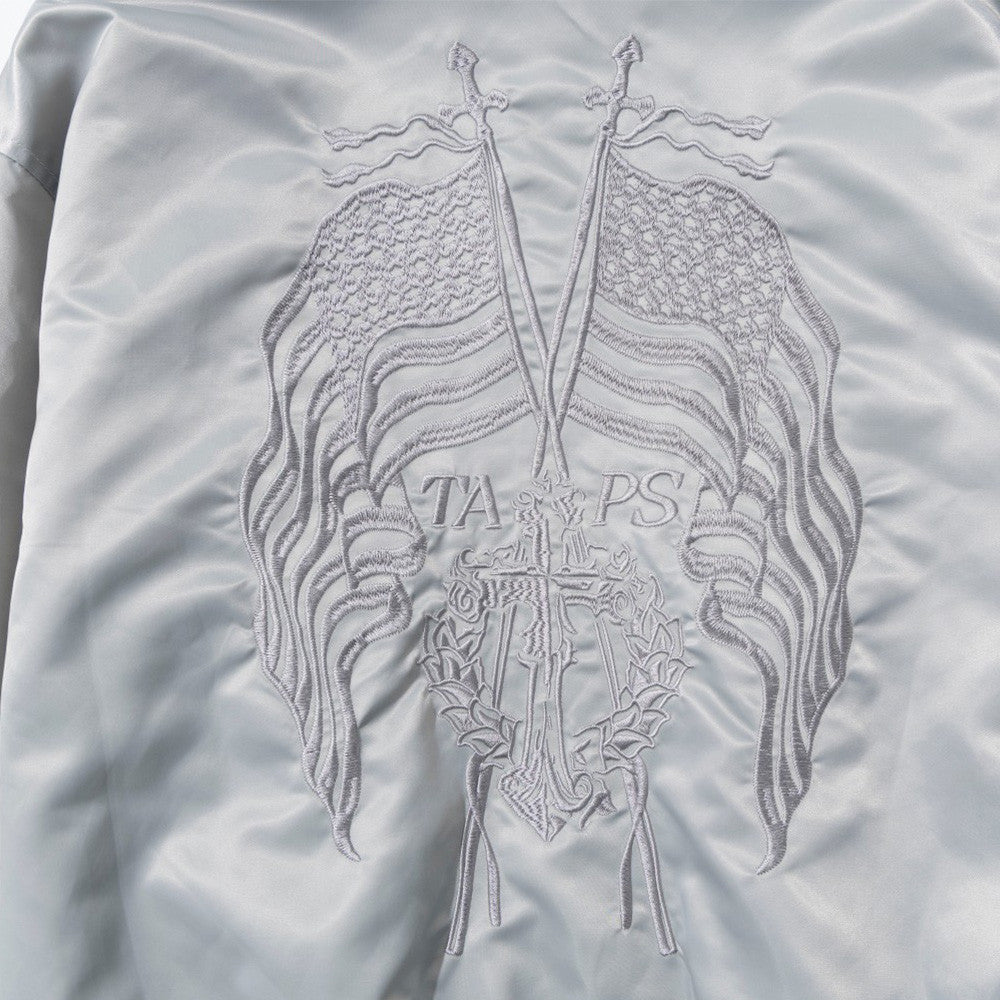 Men's Heavy Embroidery Stand Collar Satin Track Jacket with Tape Sleeves