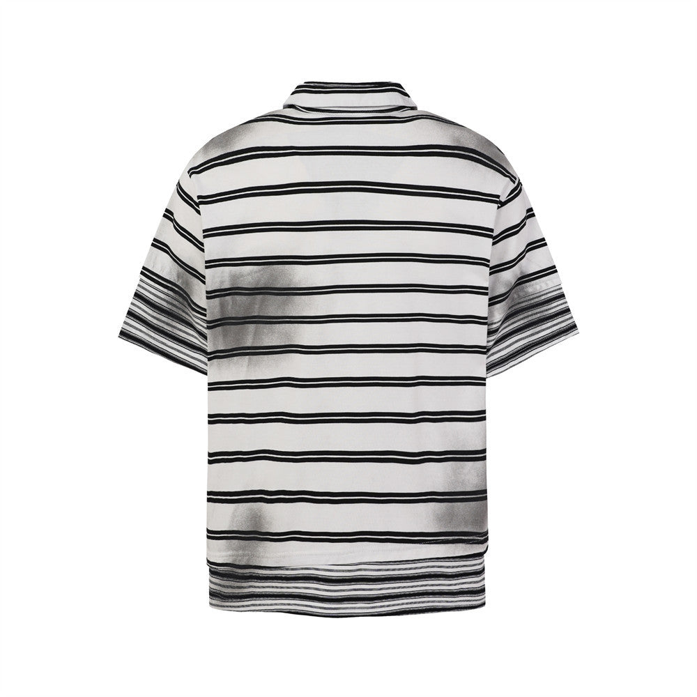 Oversized Striped Polo Shirt – Half-Zip Collar Short Sleeve Tee