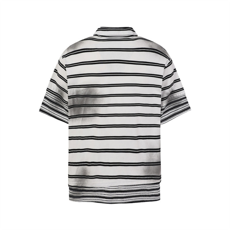 Oversized Striped Polo Shirt – Half-Zip Collar Short Sleeve Tee