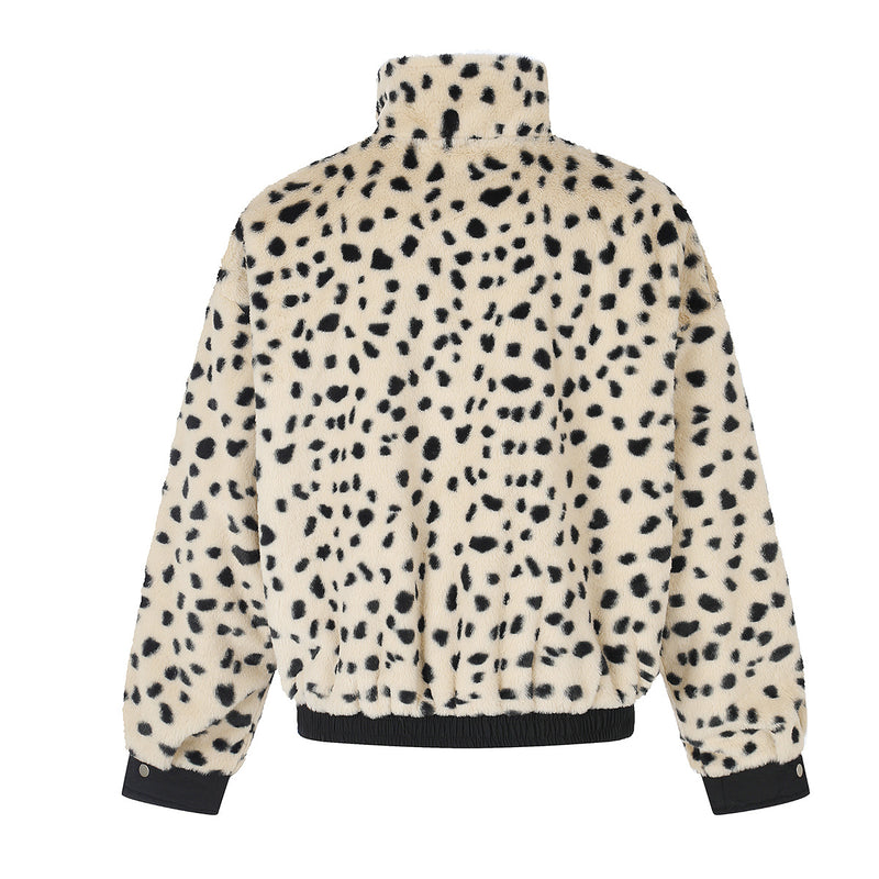 Reversible Dalmatian Faux Fur Bomber Jacket – Two-Way Wear Padded Coat