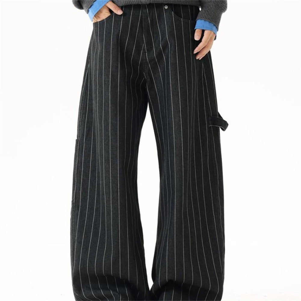 Wide-Leg Pinstripe Cargo Pants – Oversized Silhouette with Irregular Pockets