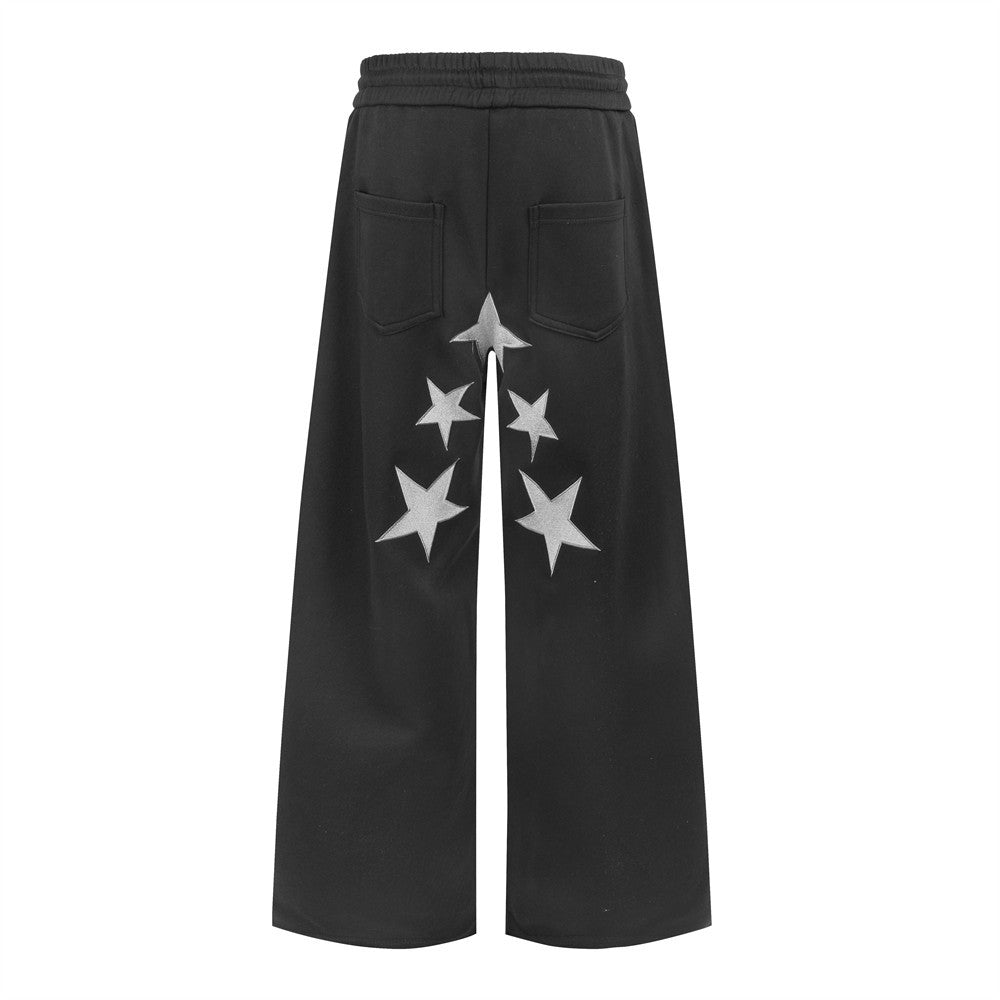 Men's Black Wide-Leg Sweatpants with Union Jack & Star Graphic Print