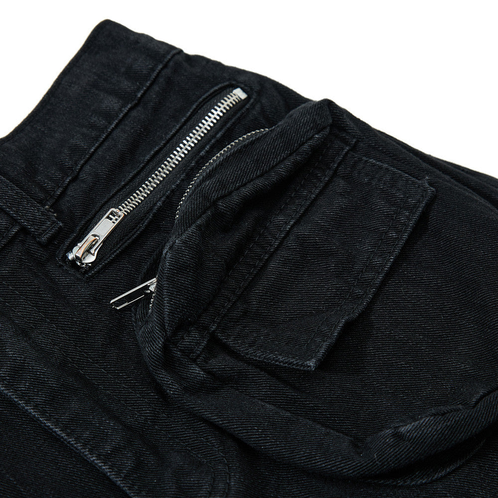 Vaqueros cargo para hombre — Pantalón vaquero de pierna ancha con múltiples bolsillos y lavado desgastado