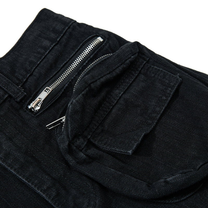 Vaqueros cargo para hombre — Pantalón vaquero de pierna ancha con múltiples bolsillos y lavado desgastado