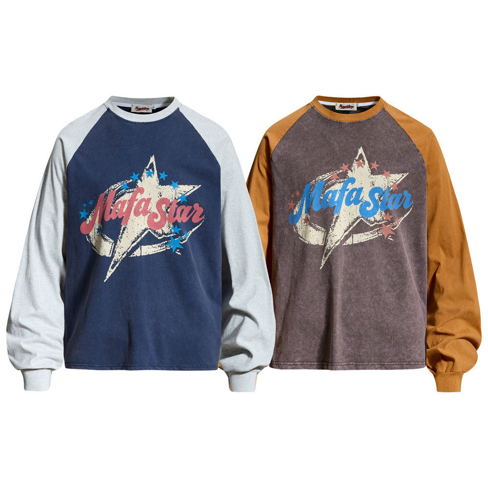 Long Sleeve Tee Shirts for Men – Mafa Star Graphic Raglan Colorblock Top