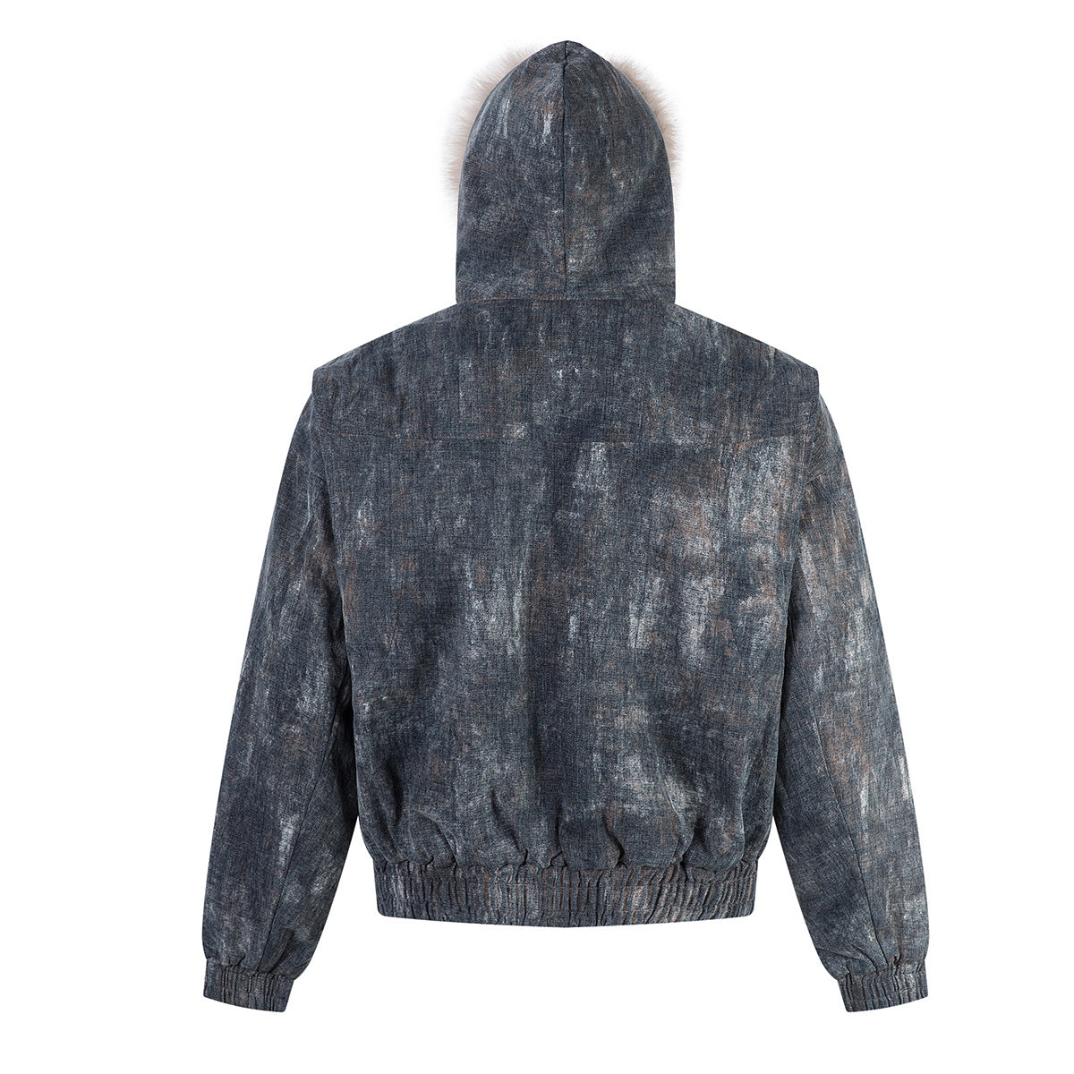 Washed Denim Bomber Jacket with Faux Fur Hood – Vintage American Style