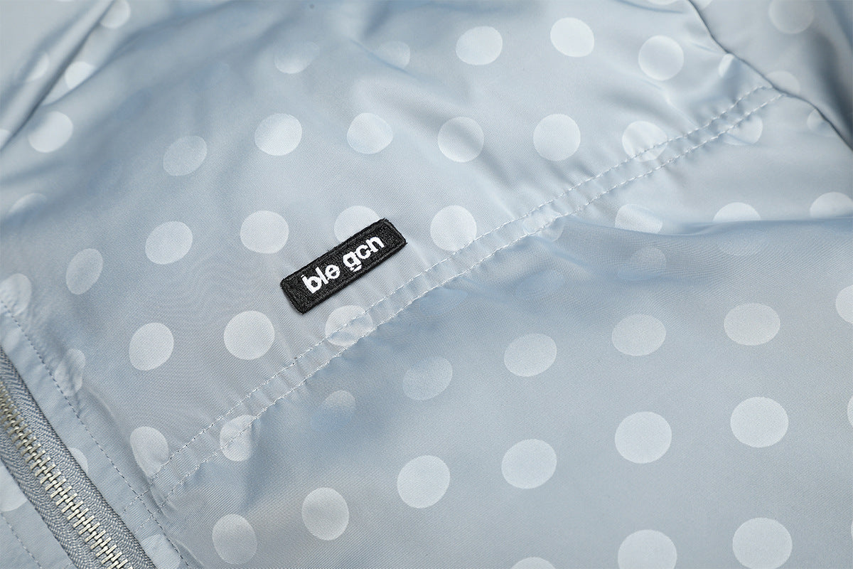 Polka Dot Puffer Bomber Jacket with Oversized Collar