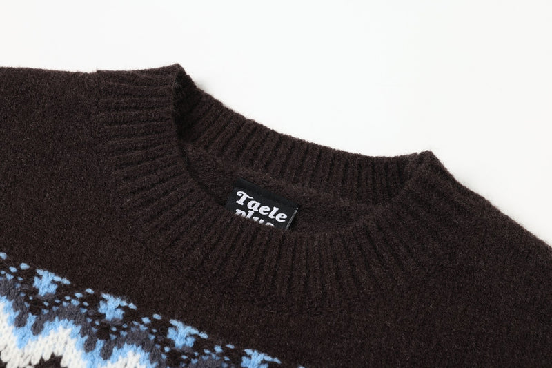Fair Isle Jacquard Knitted Crew Neck Sweater – Vintage American Style