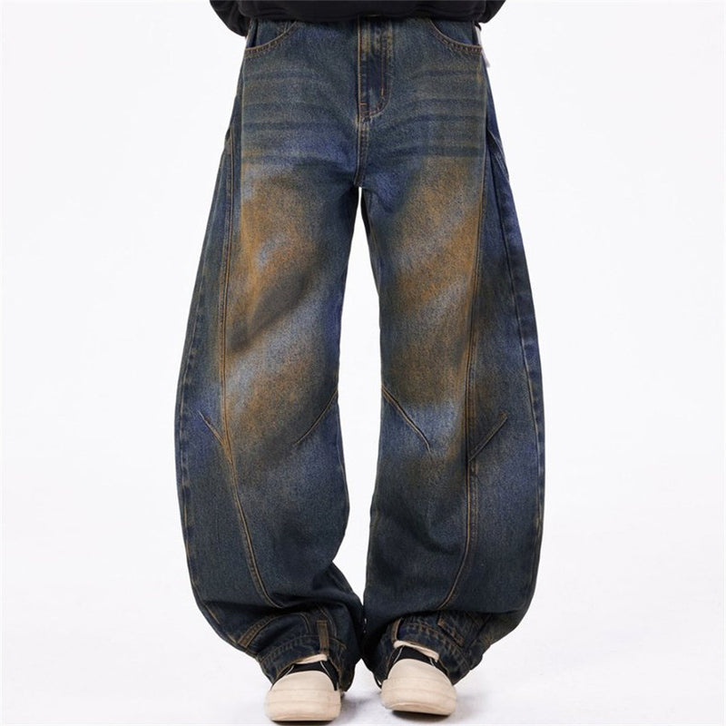 Baggy Jeans Men – Distressed Wide-Leg Barrel Fit with Deconstructed Seam Detail