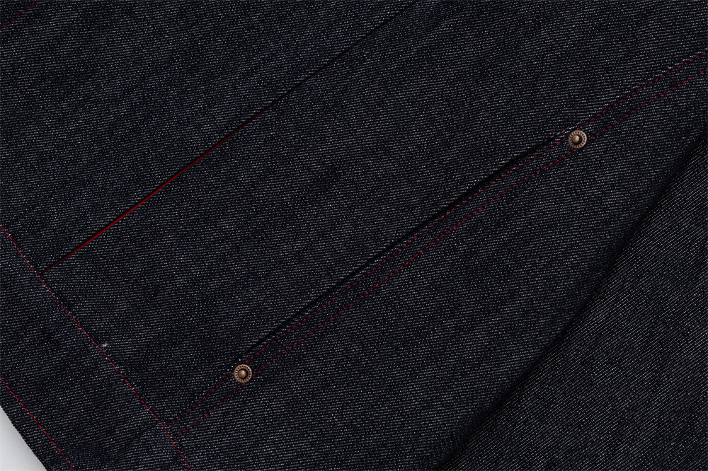 Men's Dark Indigo Denim Jacket with Red Contrast Seam Detail