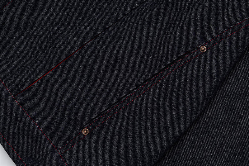 Men's Dark Indigo Denim Jacket with Red Contrast Seam Detail