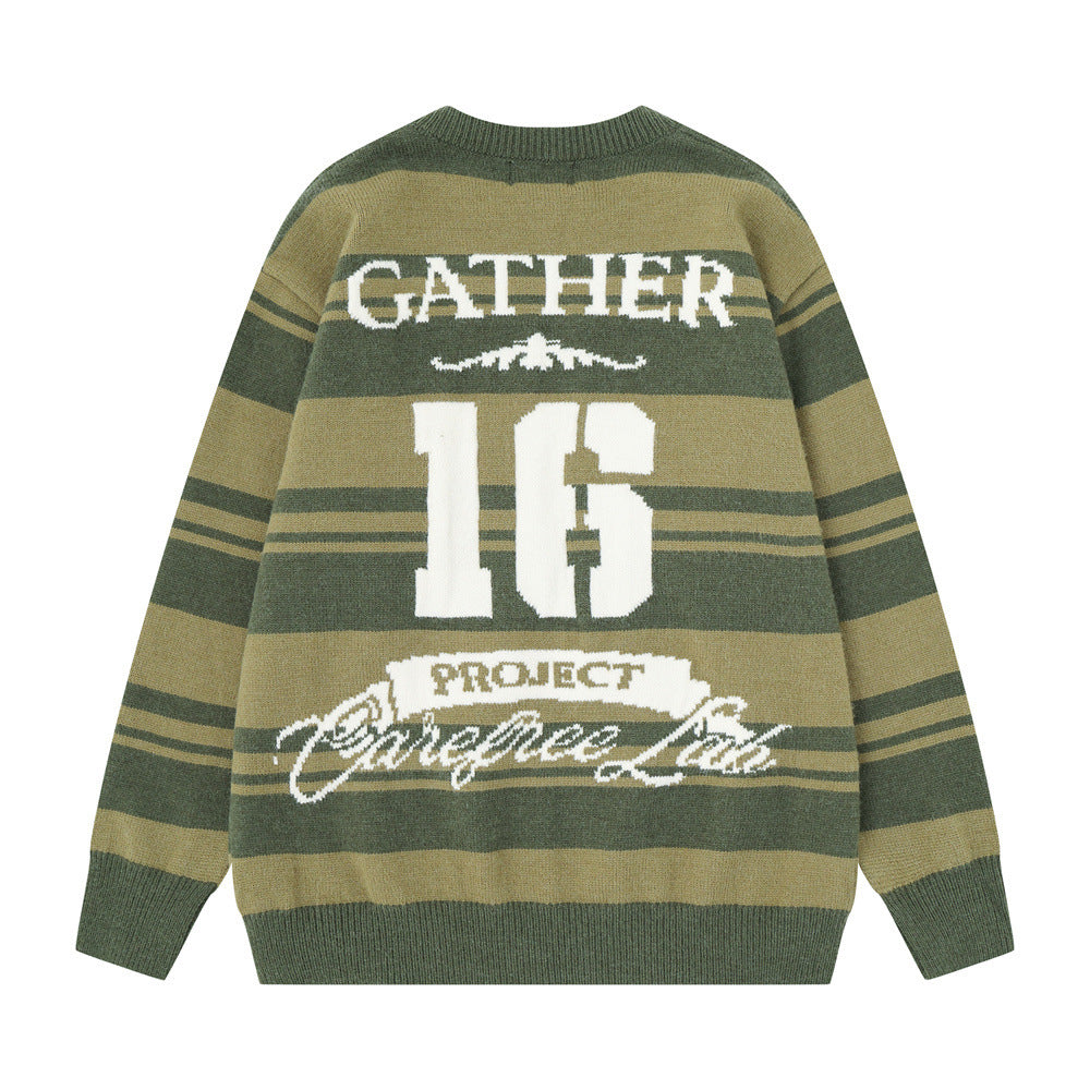 Gestreifter Jacquard-Strickpullover – Gather 16 SavageBase-Print, Relaxed Rundhalsausschnitt