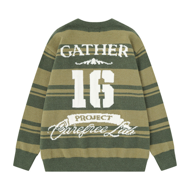 Gestreifter Jacquard-Strickpullover – Gather 16 SavageBase-Print, Relaxed Rundhalsausschnitt