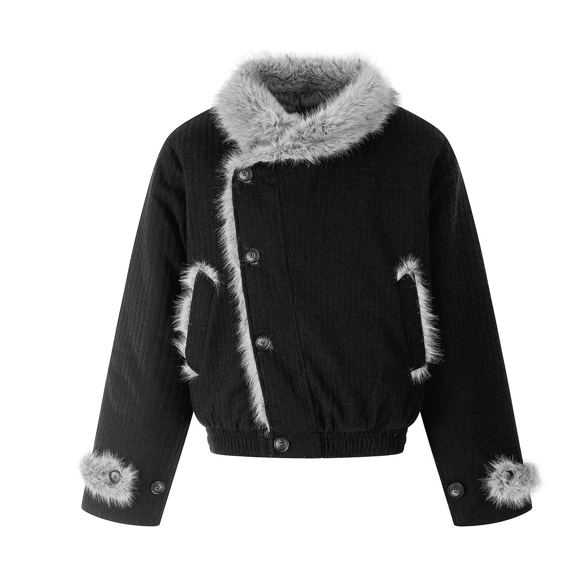 Men's Faux Fur Collar Bomber Jacket – Black Padded Winter Coat