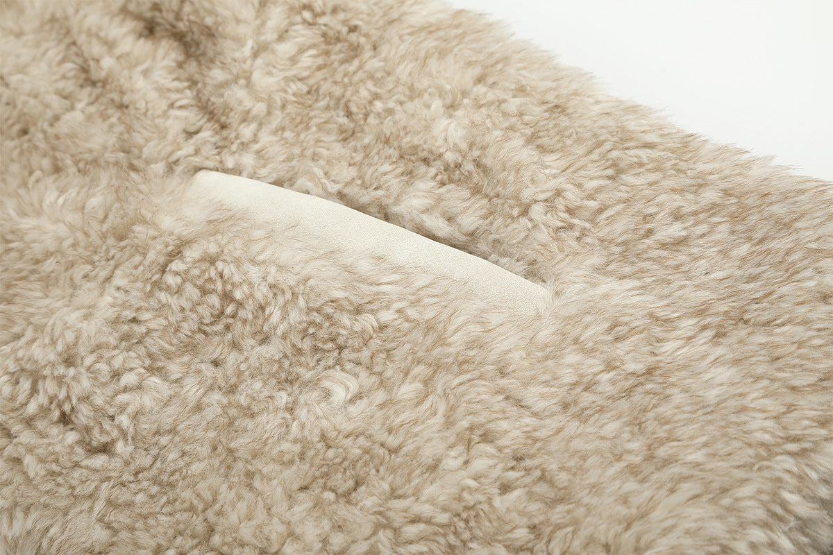Gilet zippé sans manches en imitation peau lainée à col montant – Polaire teddy