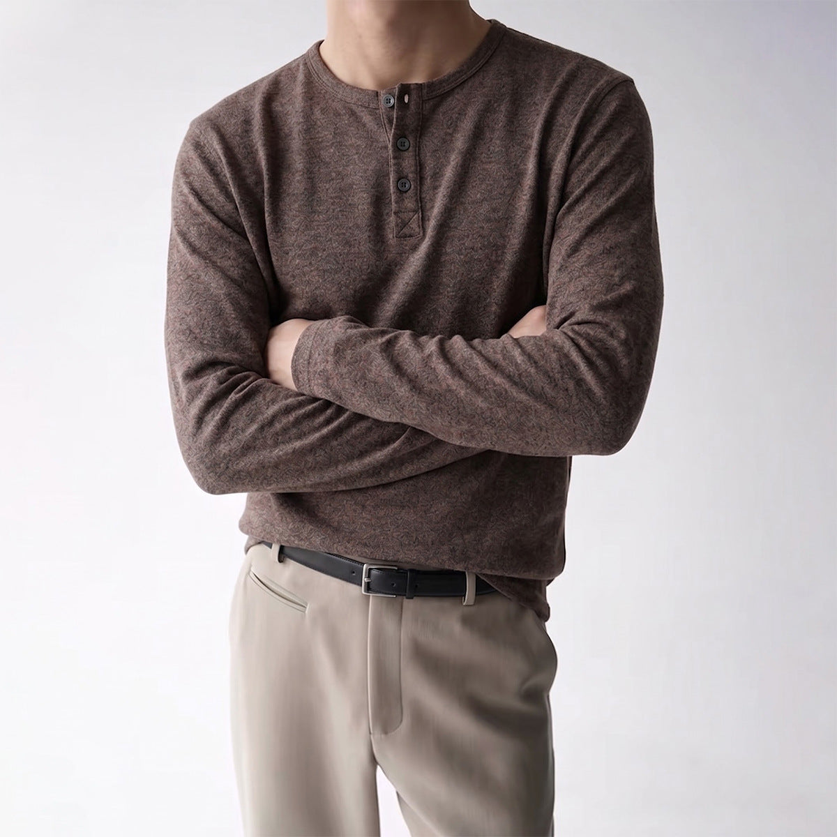 Men's Long-Sleeve Henley T-Shirt – Vintage American Style, Relaxed Fit
