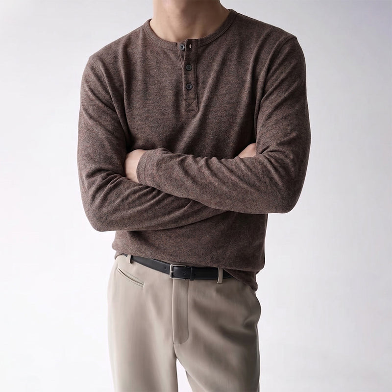 Men's Long-Sleeve Henley T-Shirt – Vintage American Style, Relaxed Fit
