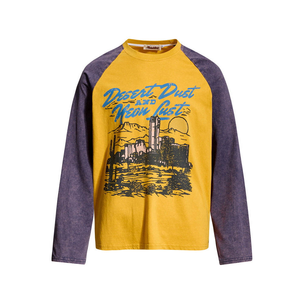 Men's Long Sleeve Tee Desert Dust & Neon Lust Raglan Graphic Shirt