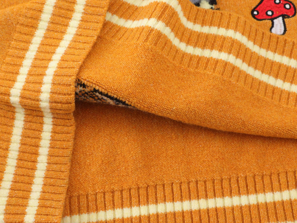 Cartoon Dog Knit Sweater Vest V-Neck Collegiate Stripe Sleeveless Pullover