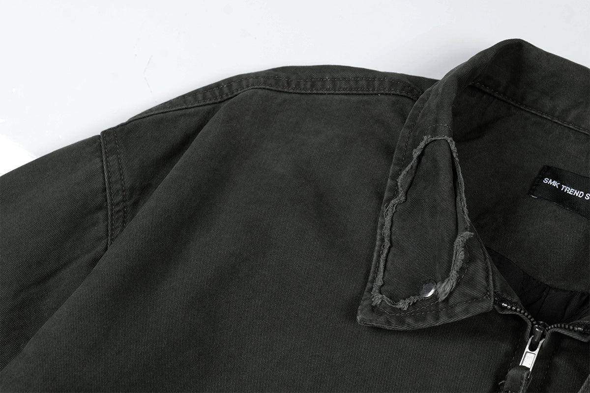 Veste Harrington boxy délavée – Col distressed vert militaire et coupe courte
