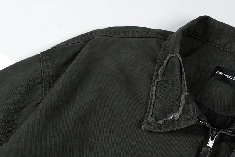Veste Harrington boxy délavée – Col distressed vert militaire et coupe courte