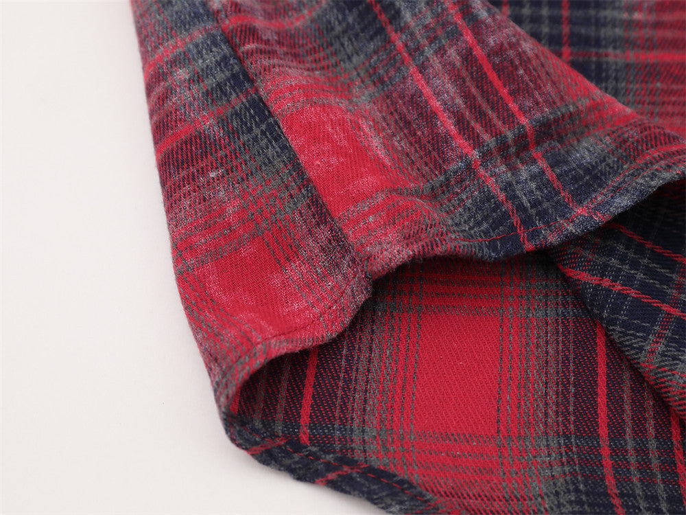 Plaid Flannel Shirt with Union Jack & Star Patch Panel — Oversized Vintage Fit