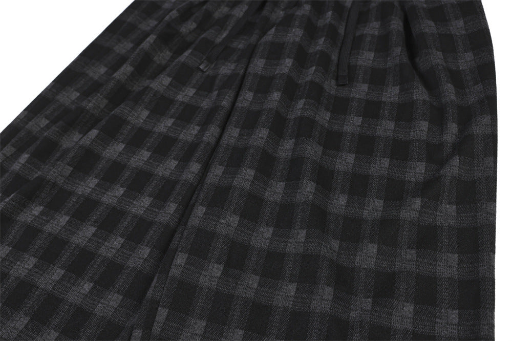 Men's Plaid Dress Pants – Wide-Leg Pleated Baggy Trousers in Black & Grey Check