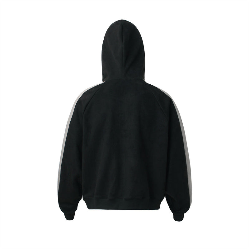 GLFS Colorblock Oversized Zip Up Hoodie – Distressed Letter Print, Dual Zipper