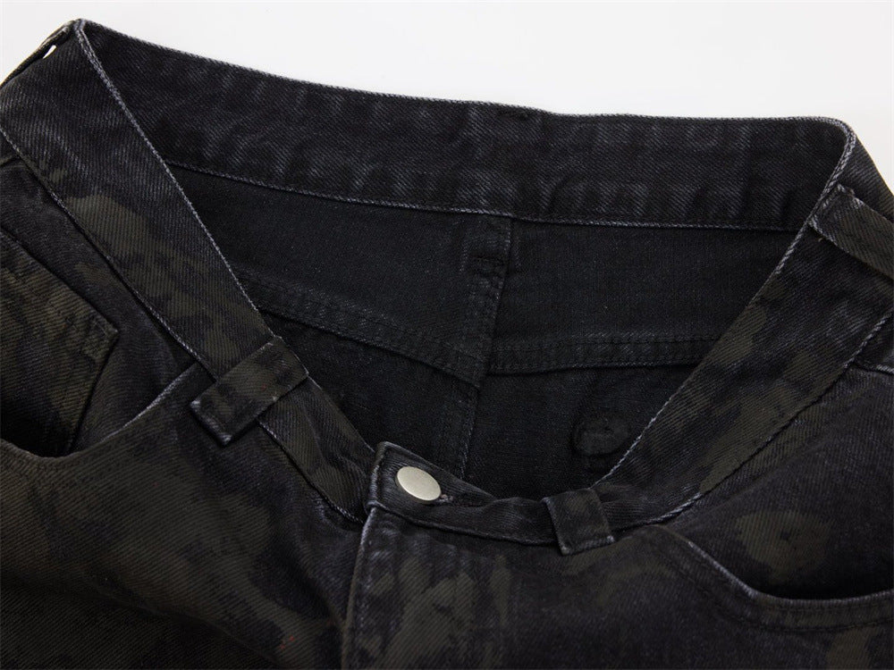 Men Black Baggy Jeans – Tie-Dye Washed Wide-Leg Denim Pants
