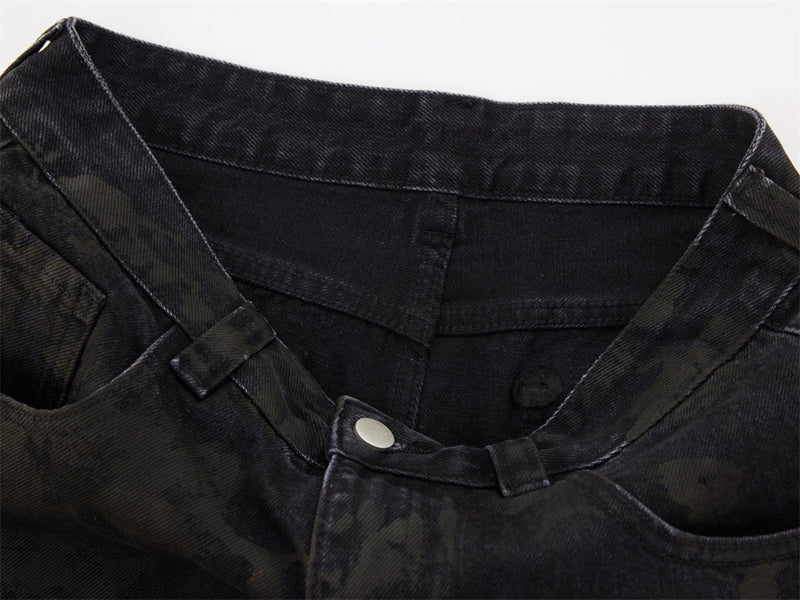 Men Black Baggy Jeans – Tie-Dye Washed Wide-Leg Denim Pants