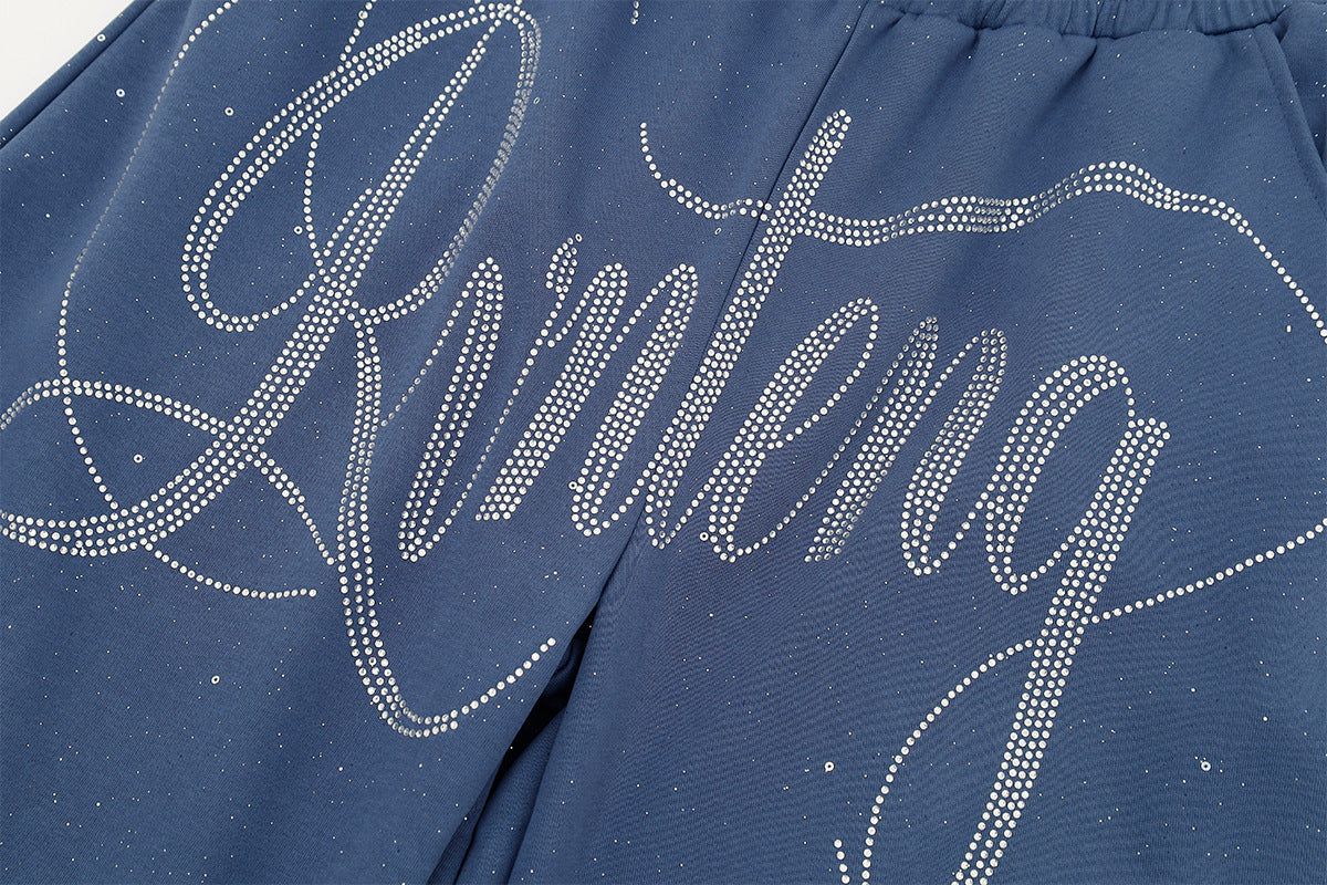Wide-Leg Sweatpants with Rhinestone Script Lettering – Baggy Hip-Hop Style