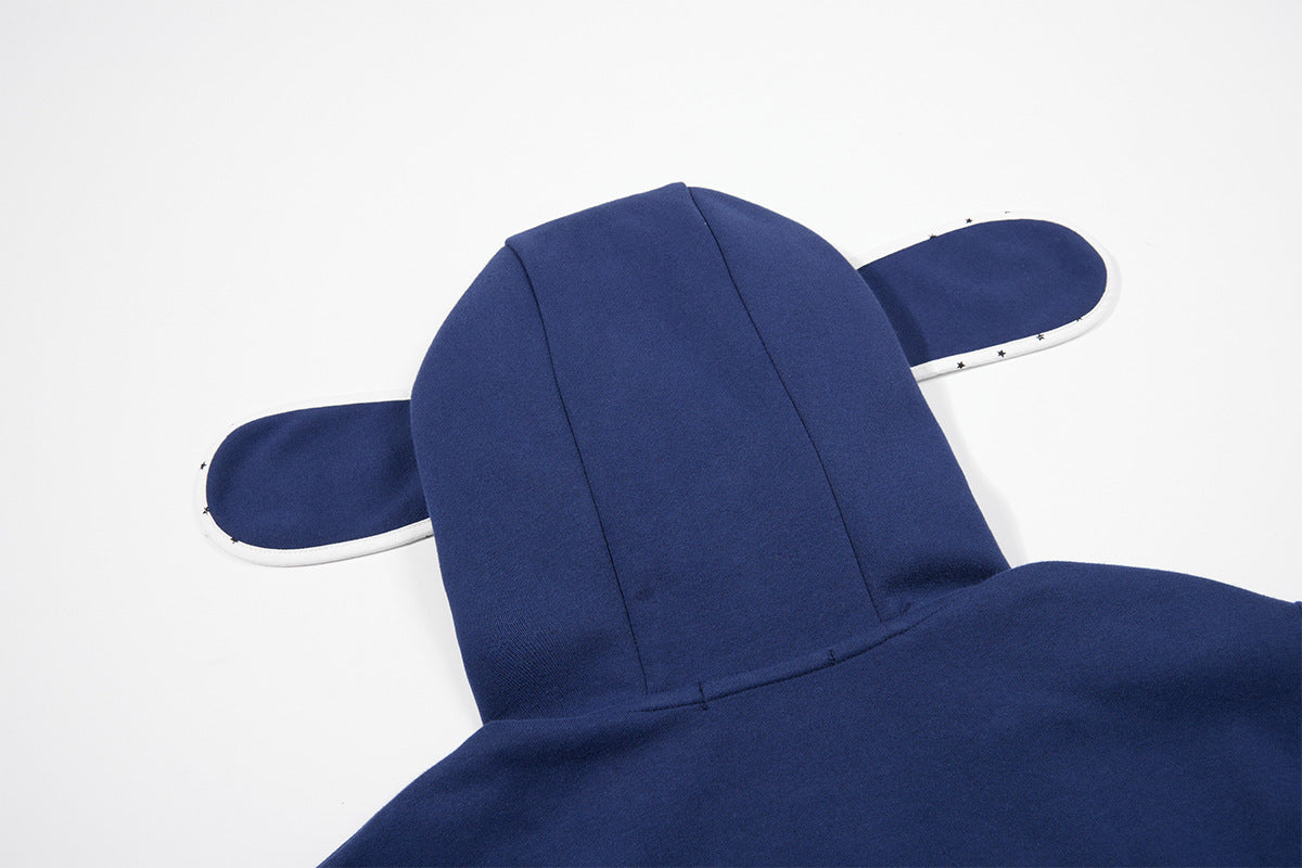 Sweat à capuche graphique bleu marine – Sweat cropped zippé avec écusson chien cartoon