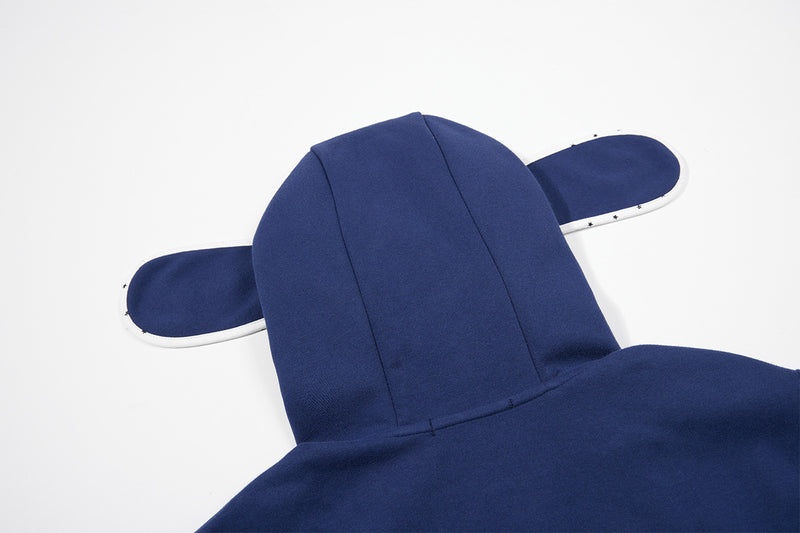 Sweat à capuche graphique bleu marine – Sweat cropped zippé avec écusson chien cartoon