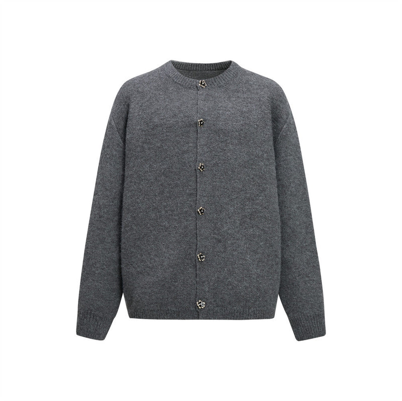 Men's Crewneck Knit Cardigan Sweater with Floral Buttons