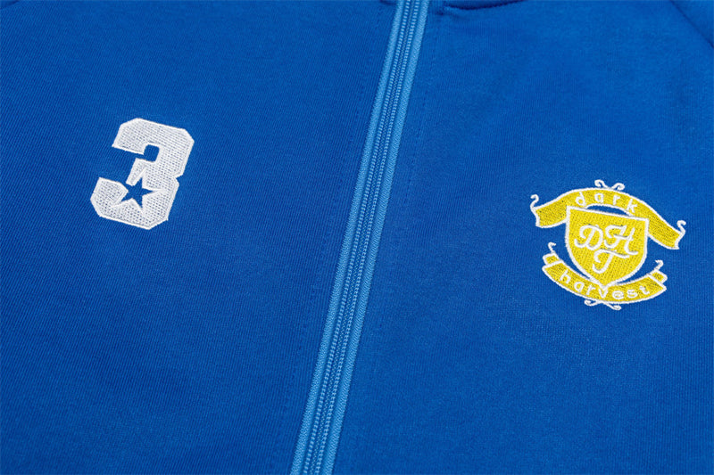 Men's Zip-Up Track Jacket with Stripe Sleeves and Crest Badge