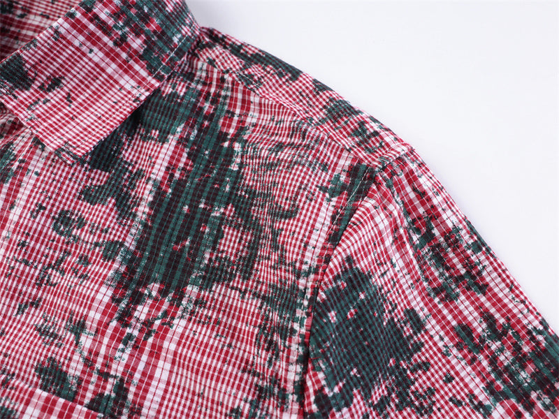 Distressed Plaid Long Sleeve Shirt – Oversized Punk Grunge Button-Up