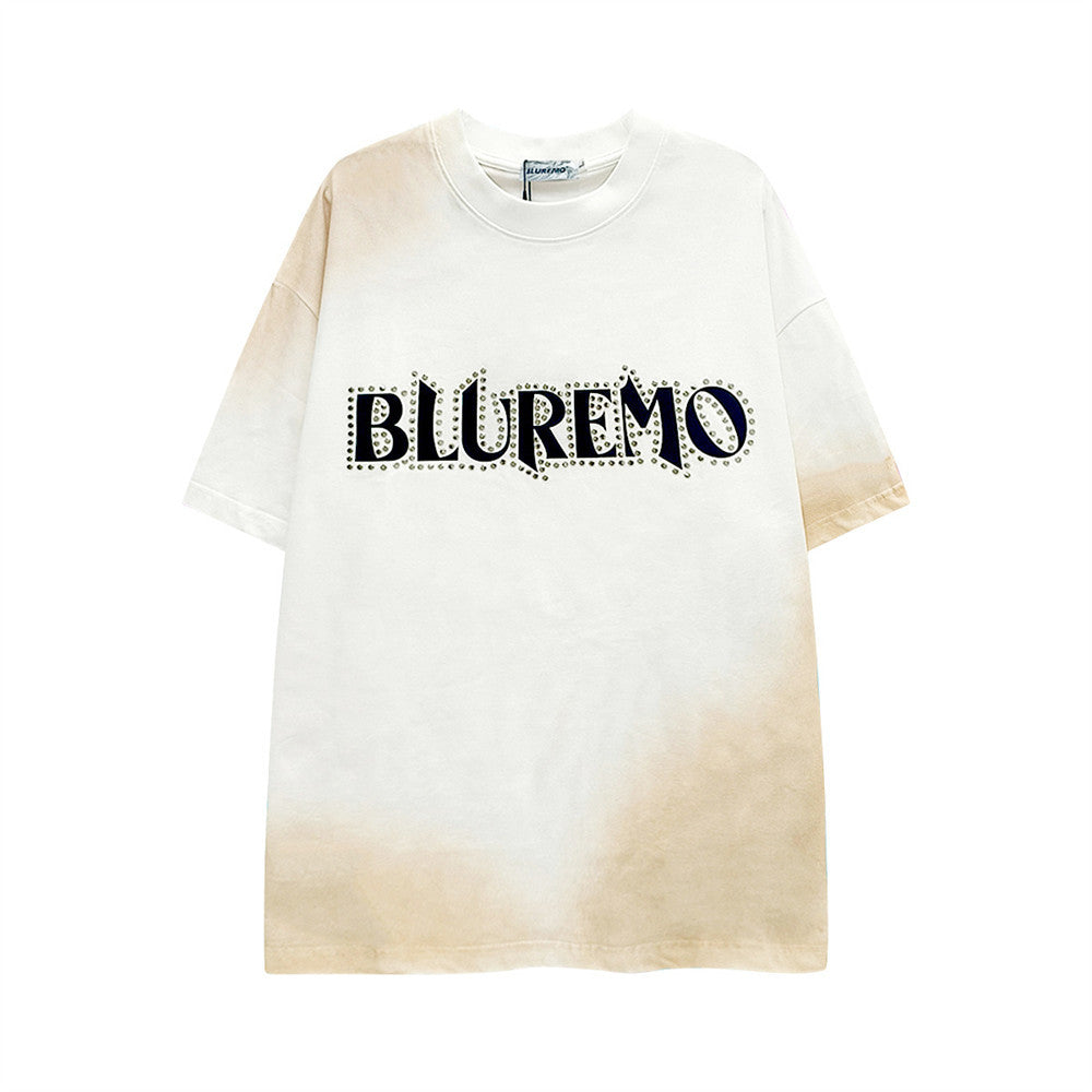 Bluremo Studded Logo Oversized T-Shirt | Washed Gradient Streetwear Tee