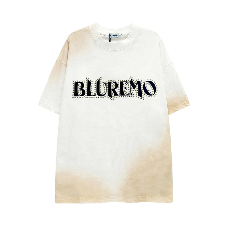 Bluremo Studded Logo Oversized T-Shirt | Washed Gradient Streetwear Tee