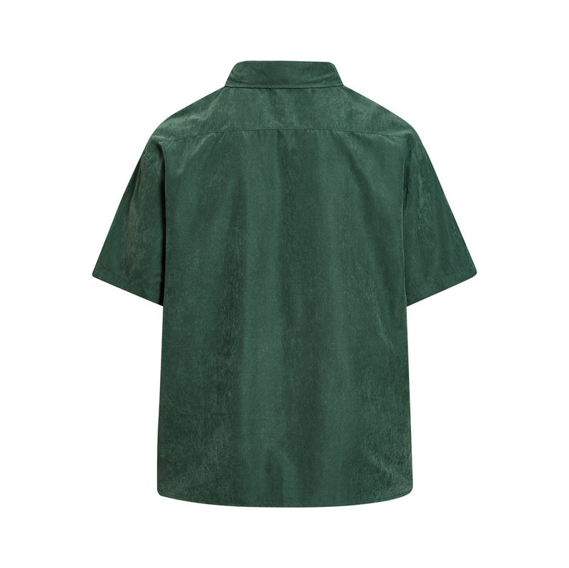 Men's Oversized Short Sleeve Button-Up Shirt – Casual Solid Suede-Texture