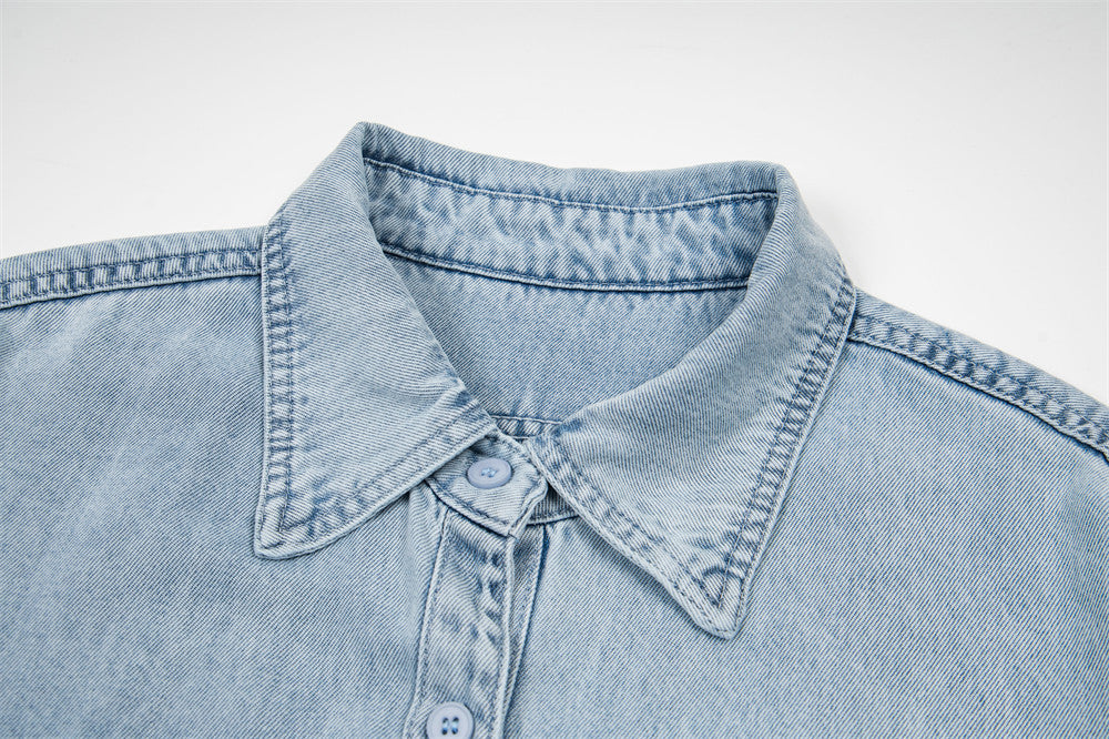 Men's Relaxed Fit Light Wash Denim Shirt & Wide-Leg Pants Set