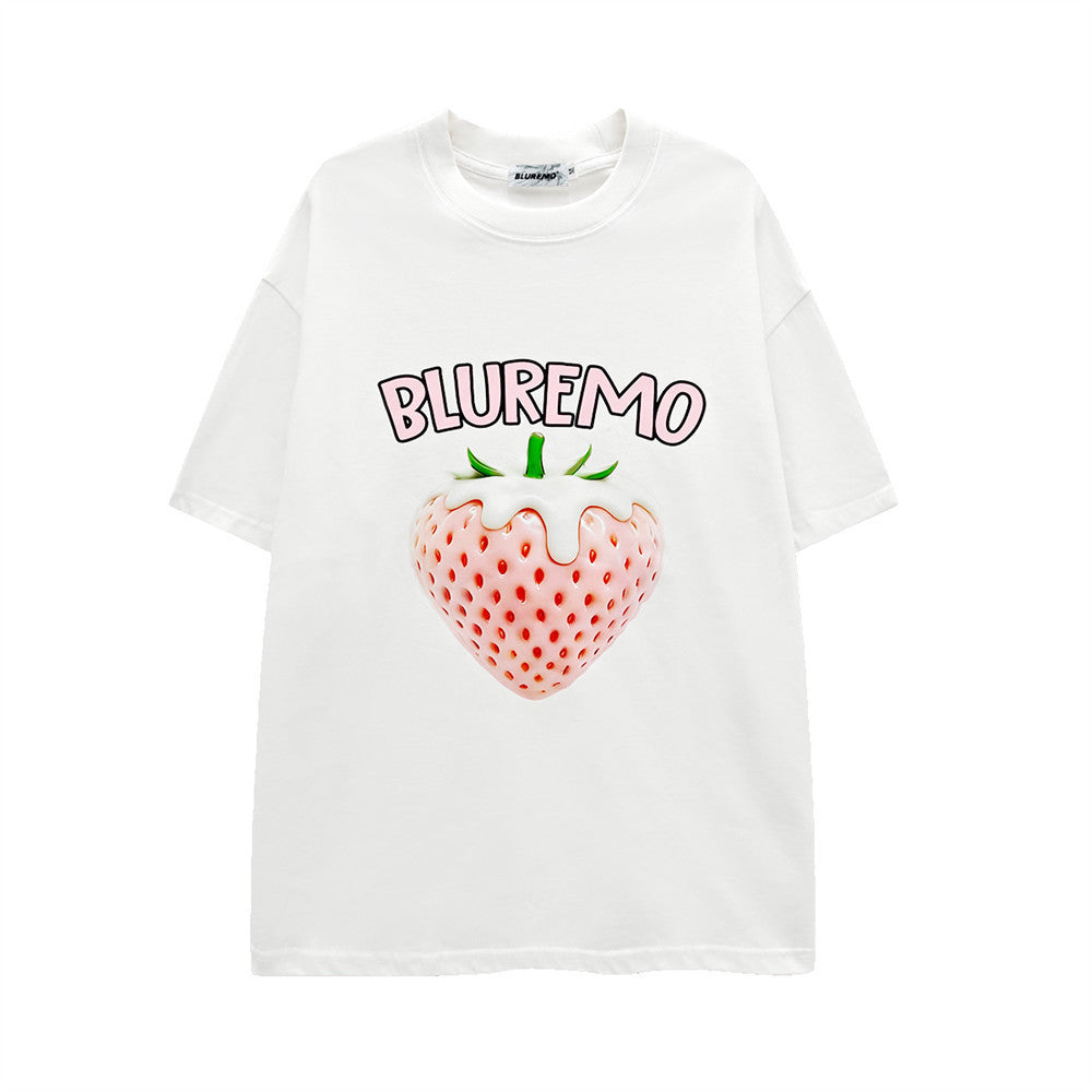 3D Strawberry Print Oversized Drop-Shoulder T-Shirt